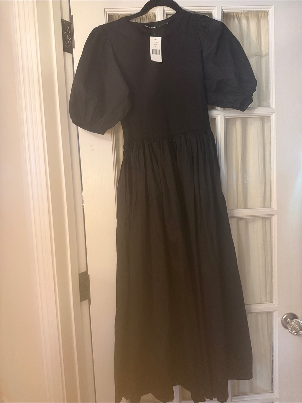 En Saison Poplin long Dress Black Puff Sleeve Size XS NWT poplin 💯 cotton